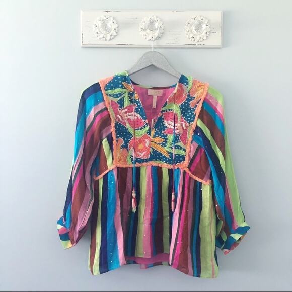 Anthropologie Verb Floral Beaded Babydoll Blouse NEW - Picture 2 of 10